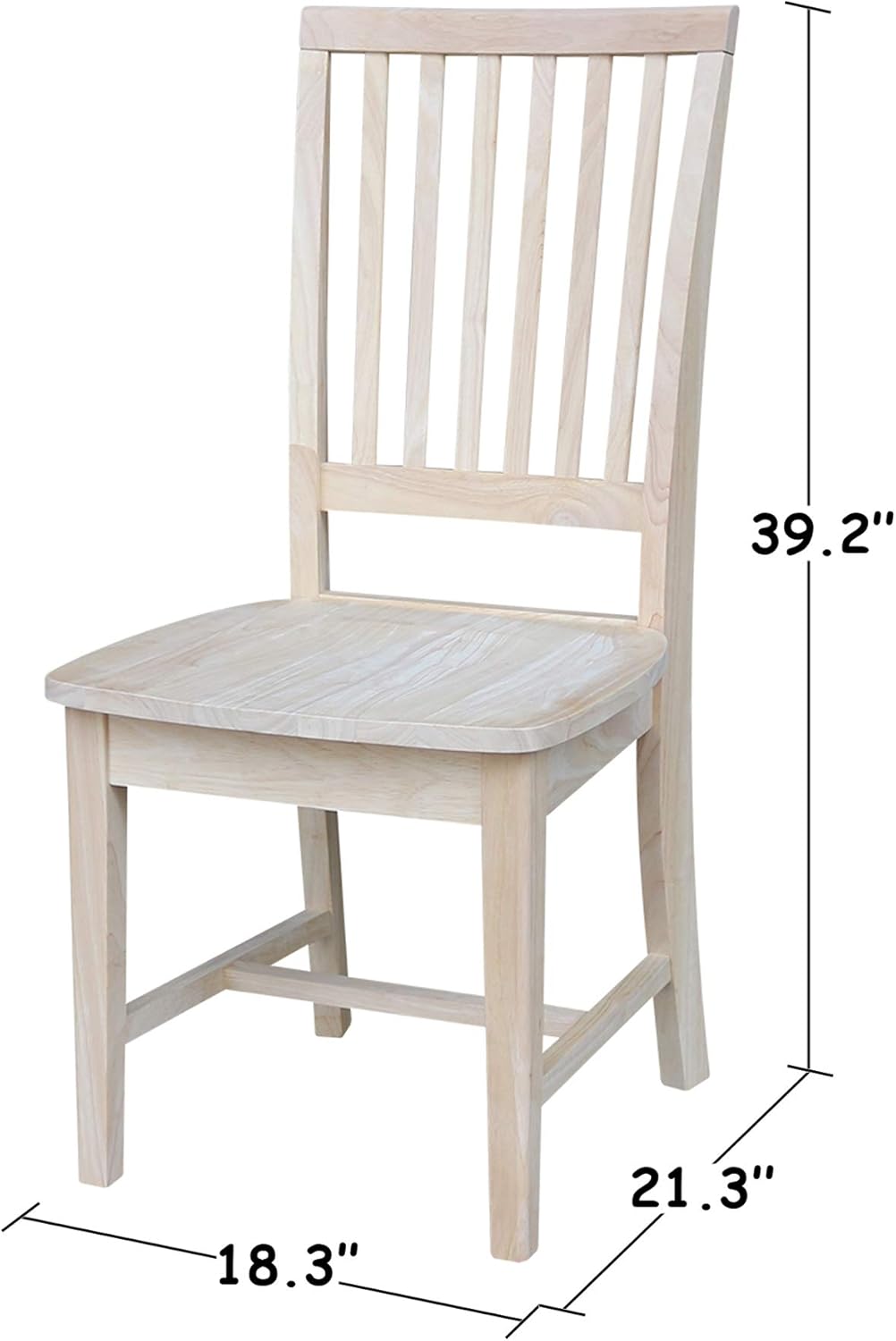 Set of 2 Mission Side Chairs 39.2"H, Solid Parawood Kitchen Dining Furniture, Stylish Comfortable Chairs for Dining Room, Paint or Stain to Match Your Decor, Unfinished