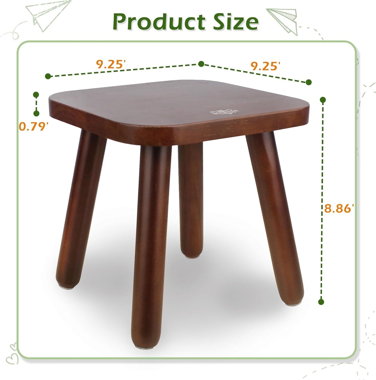 BEE&OAK Wooden Step Stools for Adults, Solid Rubber Wood Non-Slip Step Foot Stool, Heavy Duty 300 lbs One Step Stool for Bedroom, Bathroom, Kitchen (Dark-Walnut, 9.25" (D) x 9.25"(W) x 8.86"(H))