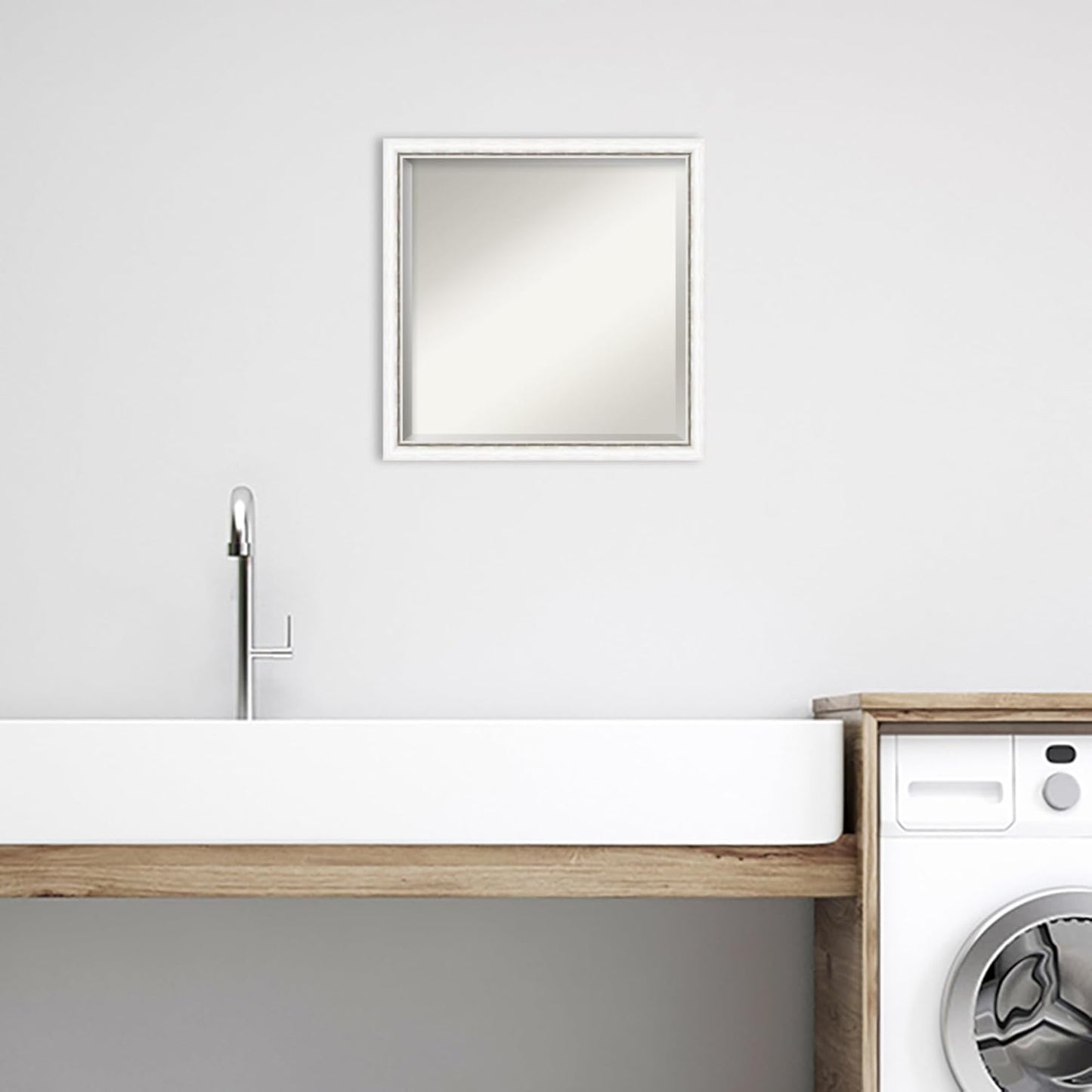 Amanti Art White Bathroom Mirror for Over Sink, 22x22 Morgan White Silver Square Vanity Mirror, Medium Modern Contemporary Wood Frame, Hangs Horizonally and Vertically, Bathroom Wall Decor, Beveled