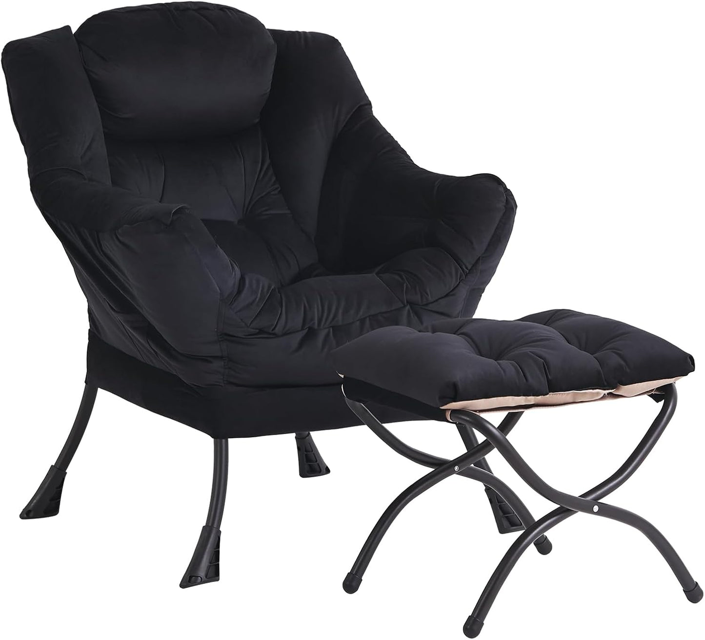 Lazy Chair and Ottoman, Large Accent Lounge Chair with Armrests and a Side Pocket, Modern Leisure Upholstered Sofa Reading Armchair with Footrest for Bedroom, Living Room, Dorm Rooms, Office
