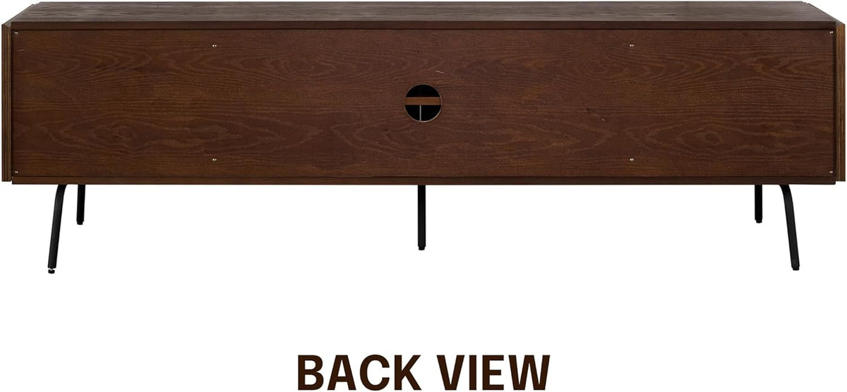 NTC Veil TV Stand with 4 Doors for TVs up to 75’’, Media Console with Vertical Groove Design and Metal Legs, Modern Entertainment Center for Living Room and Bedroom, Effortless Assembly, Dark Walnut