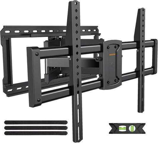 Full Motion 75 85 86 90'' TV Wall Mount Bracket, Loads 150 lbs Heavy Duty TV Mount, Swivel Tilt Extension Level, Complete Metal Bars & Wall Plate, up to 600x400mm VESA & 24'' Wood Studs