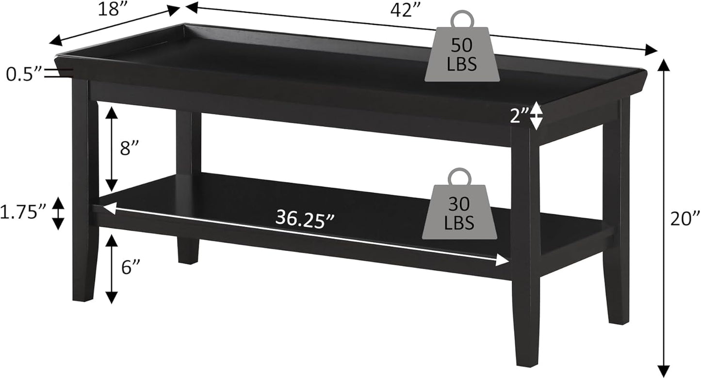 Convenience Concepts Ledgewood Coffee Table 42" - Modern Center Room Accent with Storage Shelf for Transitional, Traditional Living & Family Room, Espresso