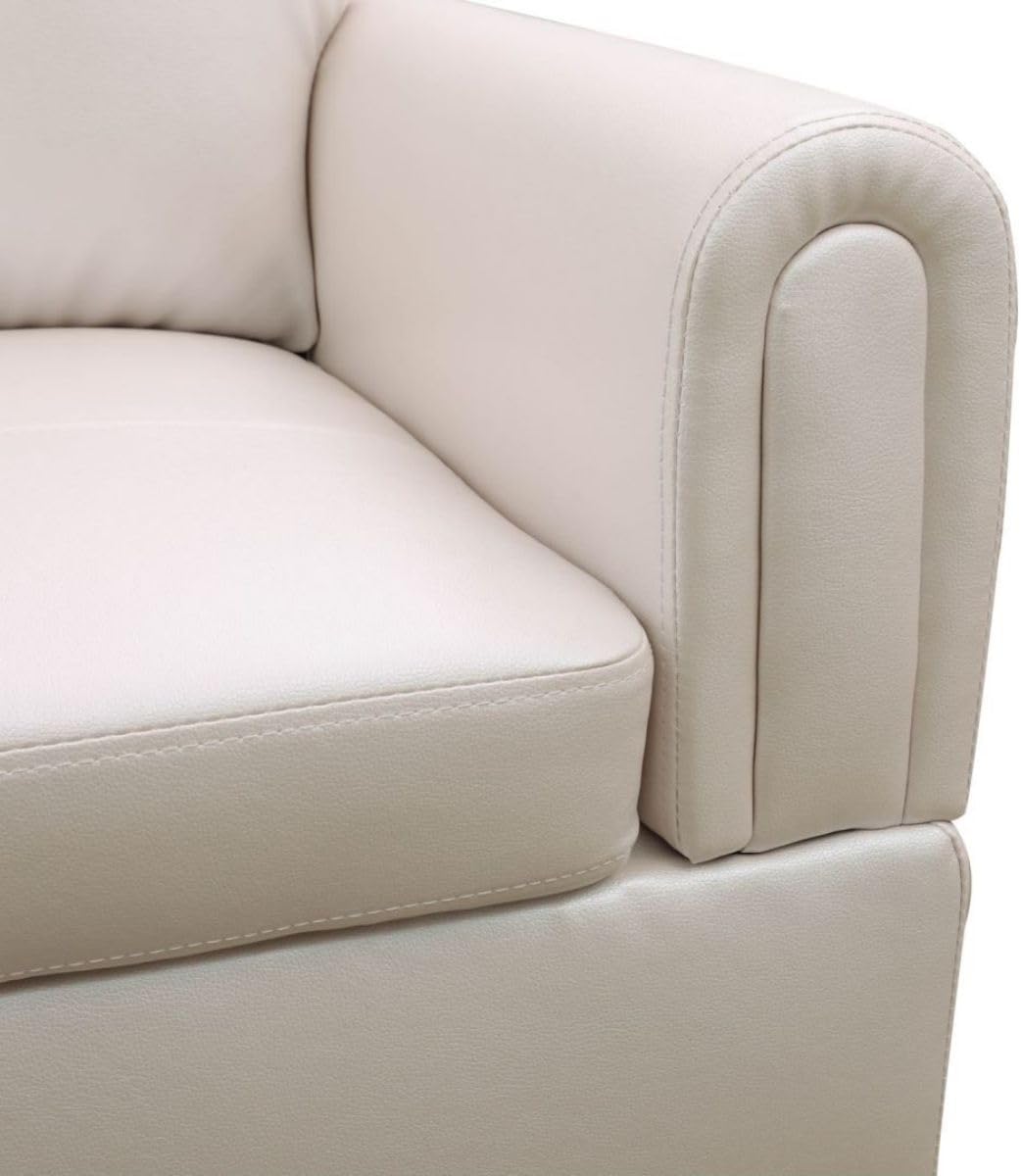 Pearl White L-Shaped 3-Piece Faux Leather Sofa with Storage Ottoman Set, Sectional Couch Sofa Set for Living Room, Office, Small Space