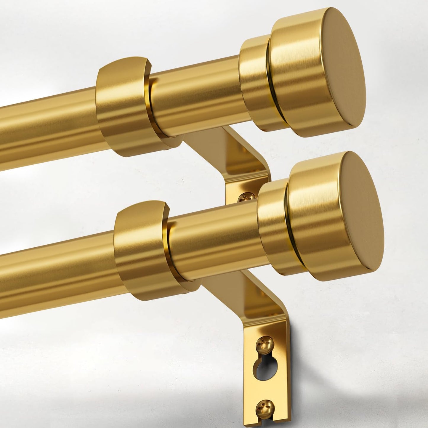 2 Pack Modern Gold Curtain Rods for Windows 66 to 120 Inches Adjustable Heavy Duty 1" Diameter Brass Window Curtain Rod with Solid Metal Finials for Outdoor Farmhouse Bedroom Kitchen Living Room
