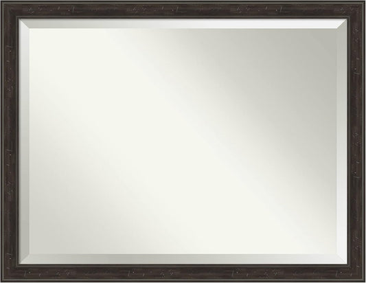 Amanti Art Brown Bathroom Mirror for Over Sink, 34x44 Shipwreck Greywash Narrow Rectangle Vanity Mirror, X-Large Traditional Frame, Hangs Horizonally and Vertically, Bathroom Wall Decor, Beveled Edge
