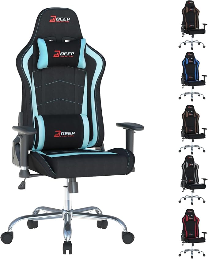 Ergonomic Fabric Gaming Chair with Footrest and Lumbar Support Racing Office Chair Adult-Specific Computer Gaming Chair Wrinkle-Resistant.(1005-LightBlue)