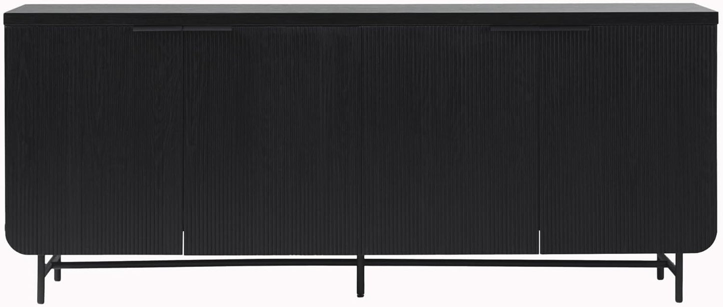 Walker Edison Reema Fluted 4-Door Kitchen Sideboard Buffet Console, 69 Inch, Black
