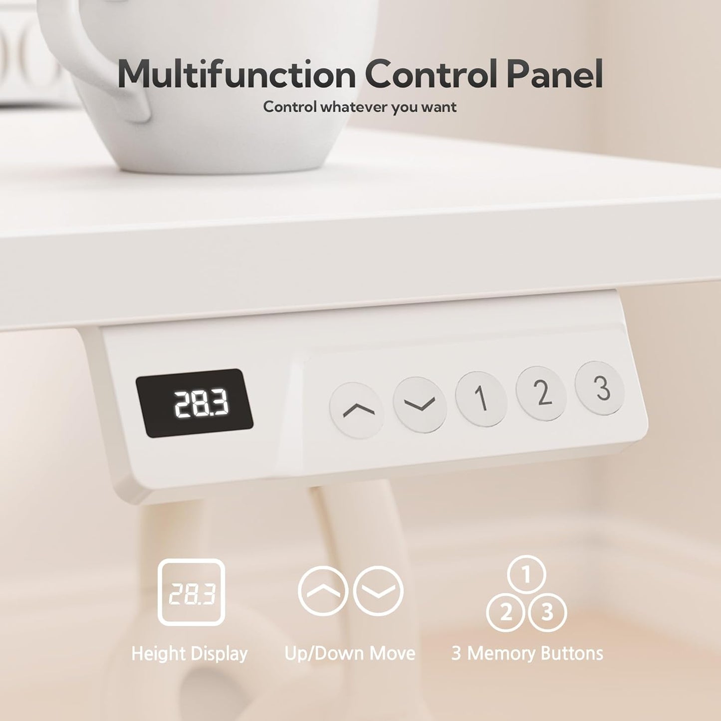 Seang Standing Desk with Drawer, 55" x 24" Height Adjustable Stand Up Desk, 3 Memory Height Settings with Cable Grommets & Storage Hooks, Ideal for Home & Office, White