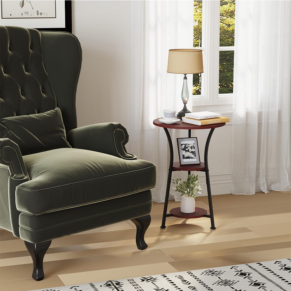 Dulcii Round Side Table for Narrow and Small Spaces,3 Tier Small Round End Table Sofa Side Table for Living Room,Small Bedside Table Round Nightstand for Bedroom