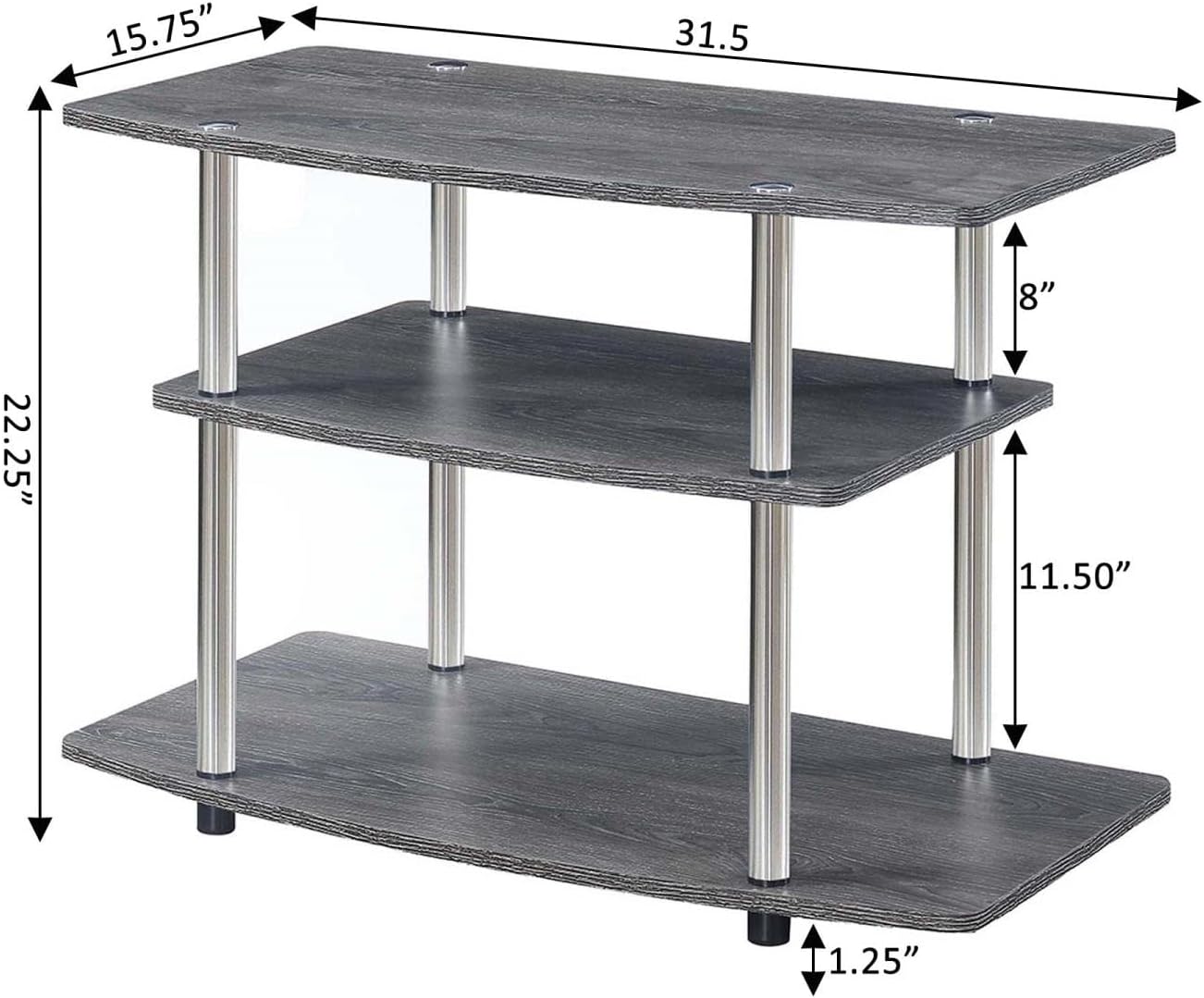 Convenience Concepts Designs2Go 3-Tier TV Stand, 31.5", Weathered Gray