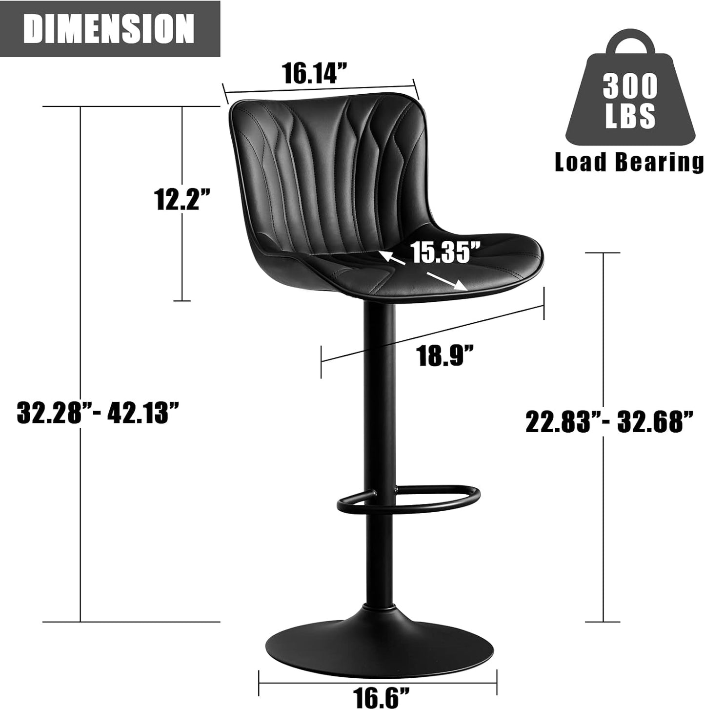 YOUNIKE Black Bar Stools Set of 6 Modern Swivel Counter Height Bar Chair with Back Adjustable Kitchen Island Faux Leather Padded Barstools taburetes de bar Breakfast sillas para barra de cocina 6PCS