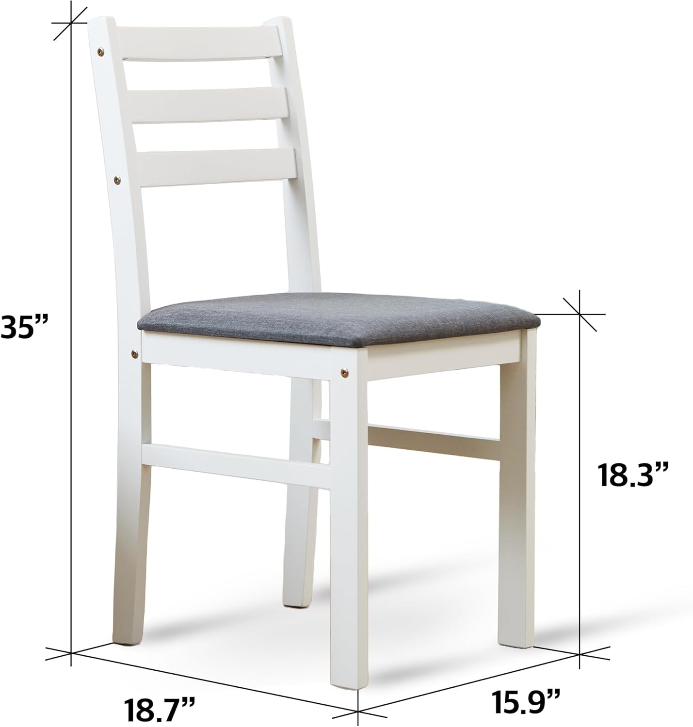 Livinia Seattle Modern Farmhouse Kitchen Dining Room Chair Set of 4, Solid Wood Fabric Upholstered Cushion Seat Wood Ladder Back Chairs (White)