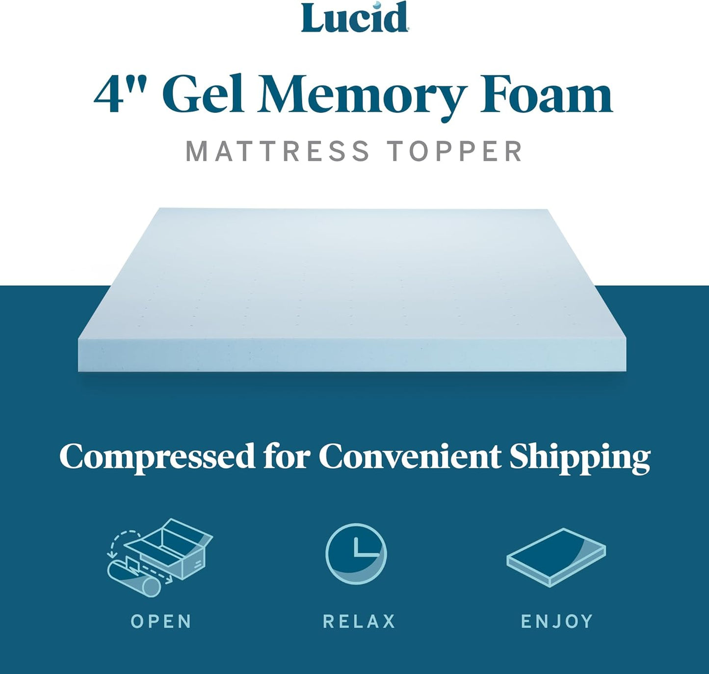 LUCID 4 Inch Gel Memory Foam Mattress Topper-Ventilated Design-Ultra Plush-Twin
