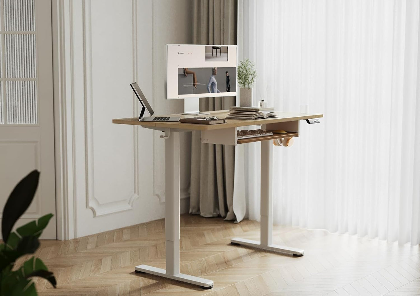 YDN Standing Desk with Keyboard Tray, 48 Inch Height Adjustable Desk with Cable Management, Natural Stand Up Desks for Home and Office, 48inch Natural