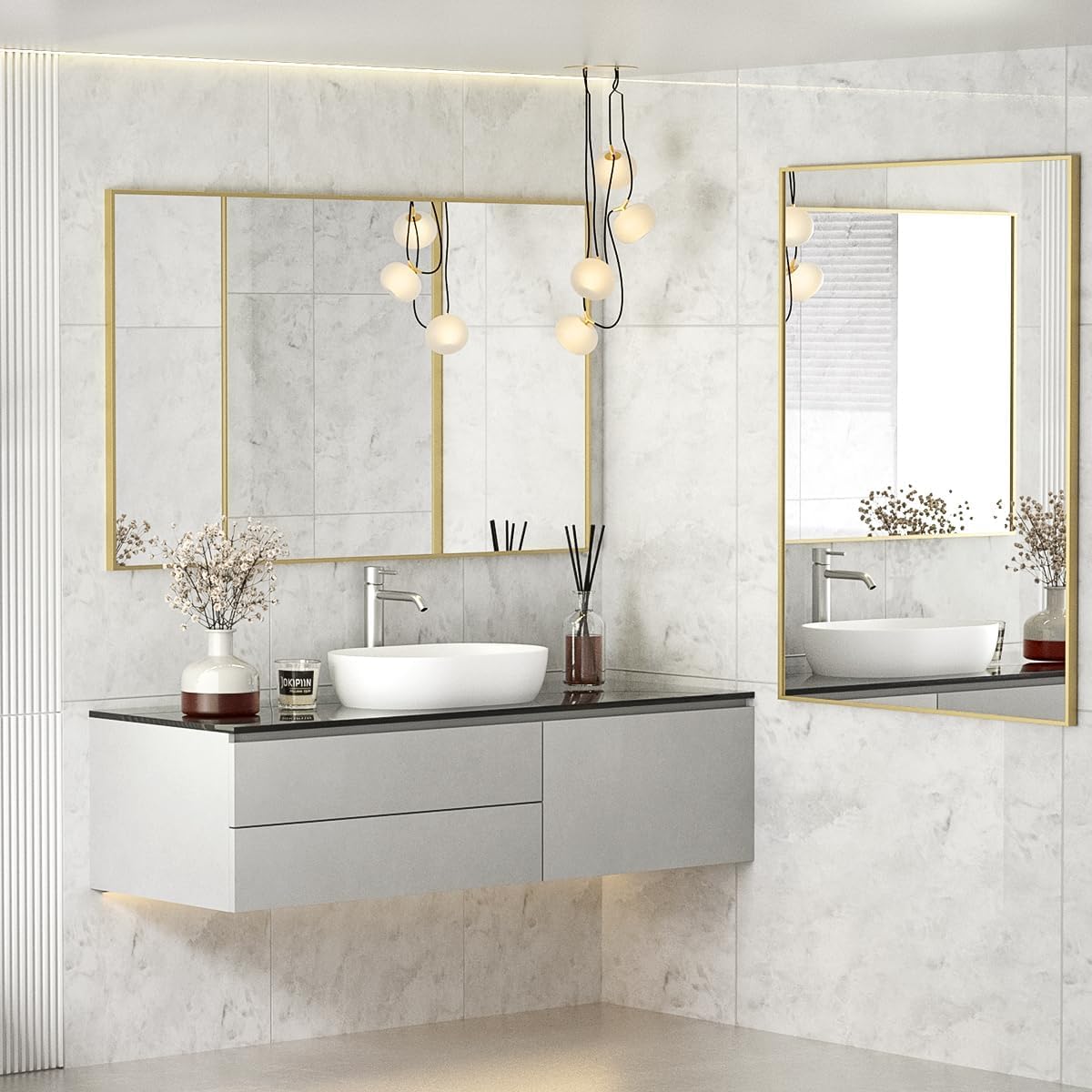 Koonmi Gold Mirrors for Wall, 30x48 Inch Bathroom Mirror, Rectangular Wall Mirror for Living Room Bedroom Bathroom, Hangs Horizontally or Vertically