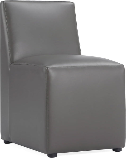 Manhattan Comfort Anna Square Modern Dining Chair with Head to Toe Faux Leather Upholstery and Plastic Foot Padding, Luxury Accent Furniture, Set of 1, Pewter