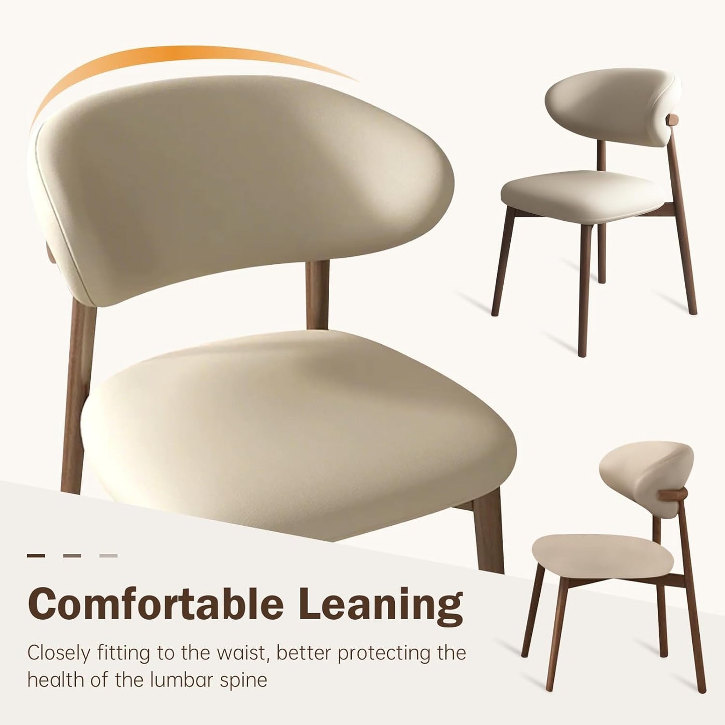 Upholstered Dining Chairs Set of 2,Mid Century Modern Kitchen Chairs with Back and Wood Frame,Faux Leather Dinner Chairs (Light Khaki + Light Walnut Legs, Set of 2)