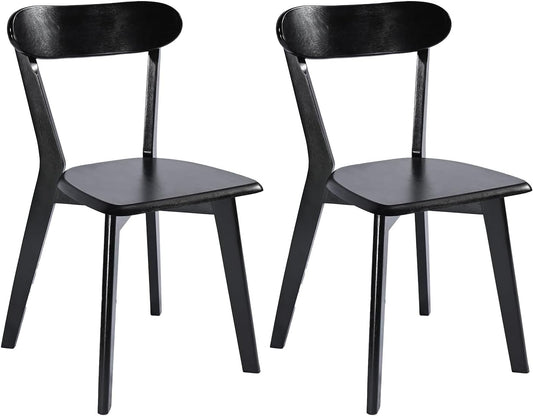 DELAVIN Soild Wood Dining Chairs Set of 2, Oak Wood Kitchen Chairs, Mid Century Modern Dining Room Chairs, Black