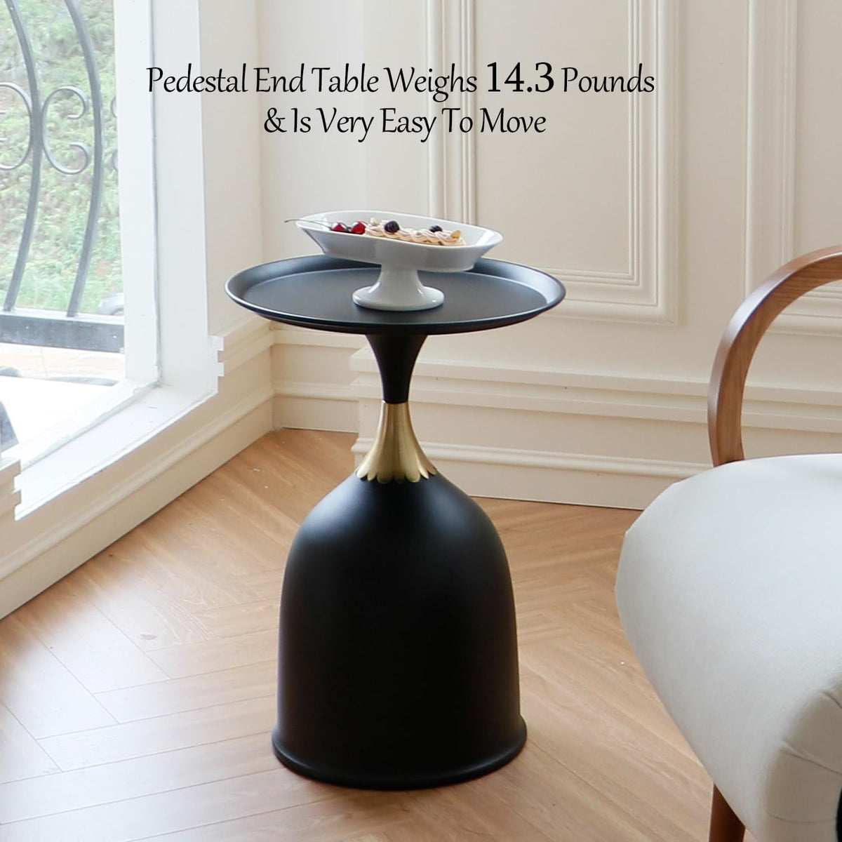 Small Round Pedestal Side Table for Small Spaces, Modern Black Couch End Tables Living Room Corner Drink Table, Unique Circle Metal Accent Martini Tables for Sofa, Recliner, Bedroom