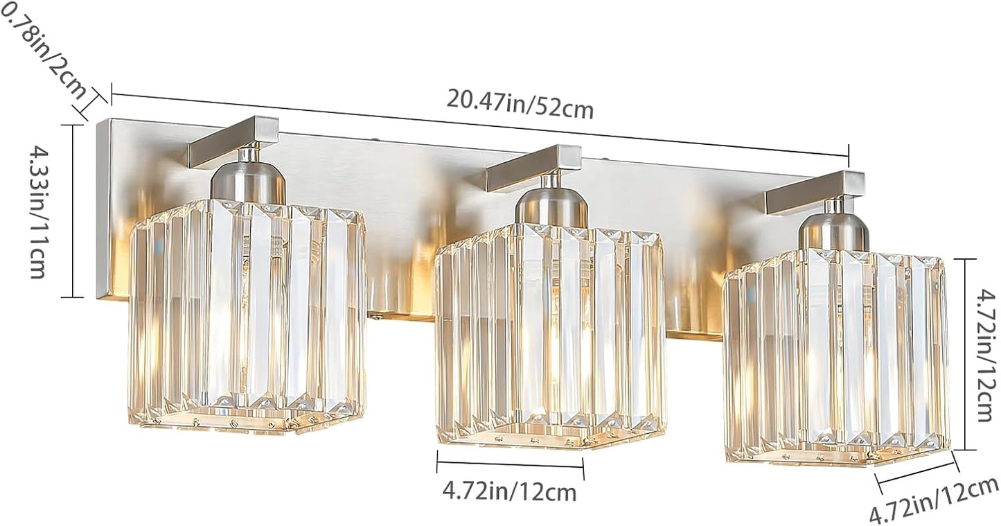 Modern Vanity Light 3-Lights Brushed Nickel Vanity Light Crystal Bathroom Wall Light Bathroom Light Fixtures