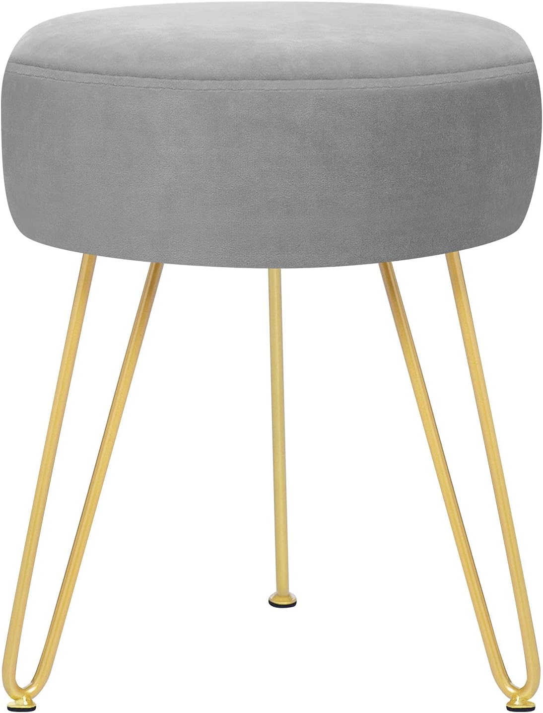 GERANT Multifunctional Vanity Stools - Velvet Round Ottoman Modern Dressing Stool -Upholstered Footrest Stool - Side Table Footstool with Golden Metal Leg for Living Room, Bedroom (Gray)