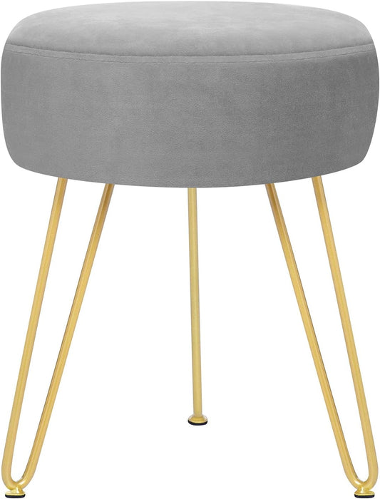 GERANT Multifunctional Vanity Stools - Velvet Round Ottoman Modern Dressing Stool -Upholstered Footrest Stool - Side Table Footstool with Golden Metal Leg for Living Room, Bedroom (Gray)
