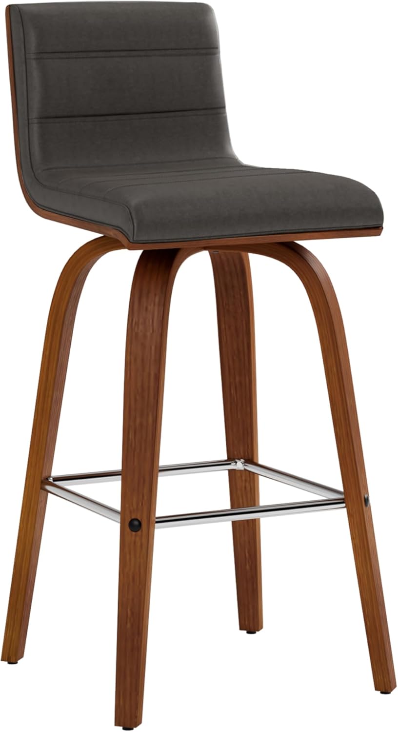 Armen Living Vienna 26" Swivel Counter Stool in Walnut Wood Finish with Gray Faux Leather - Set of 3