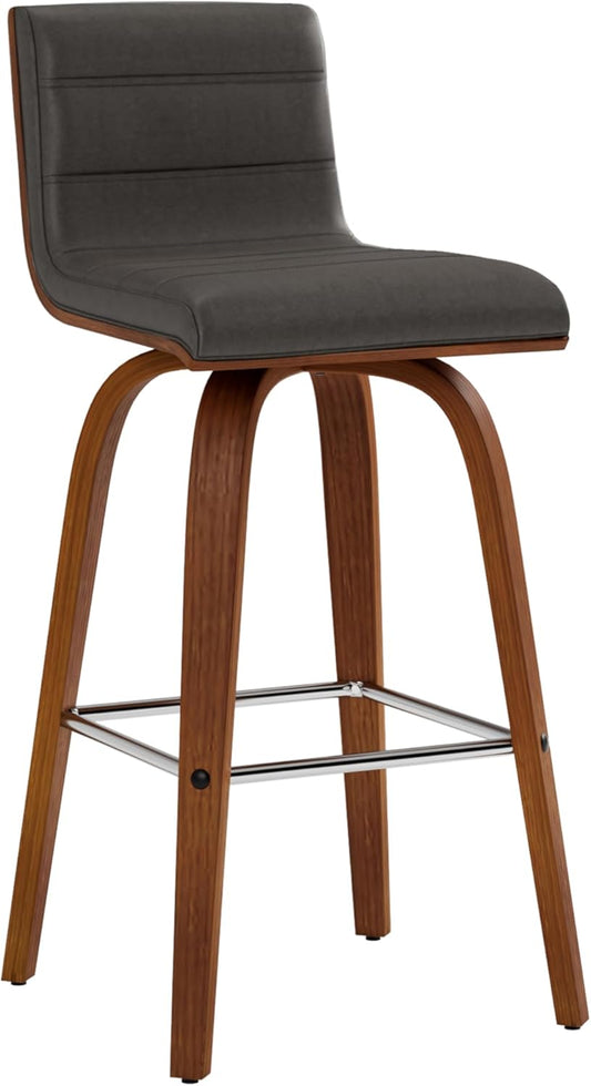 Armen Living Vienna 26" Swivel Counter Stool in Walnut Wood Finish with Gray Faux Leather - Set of 2