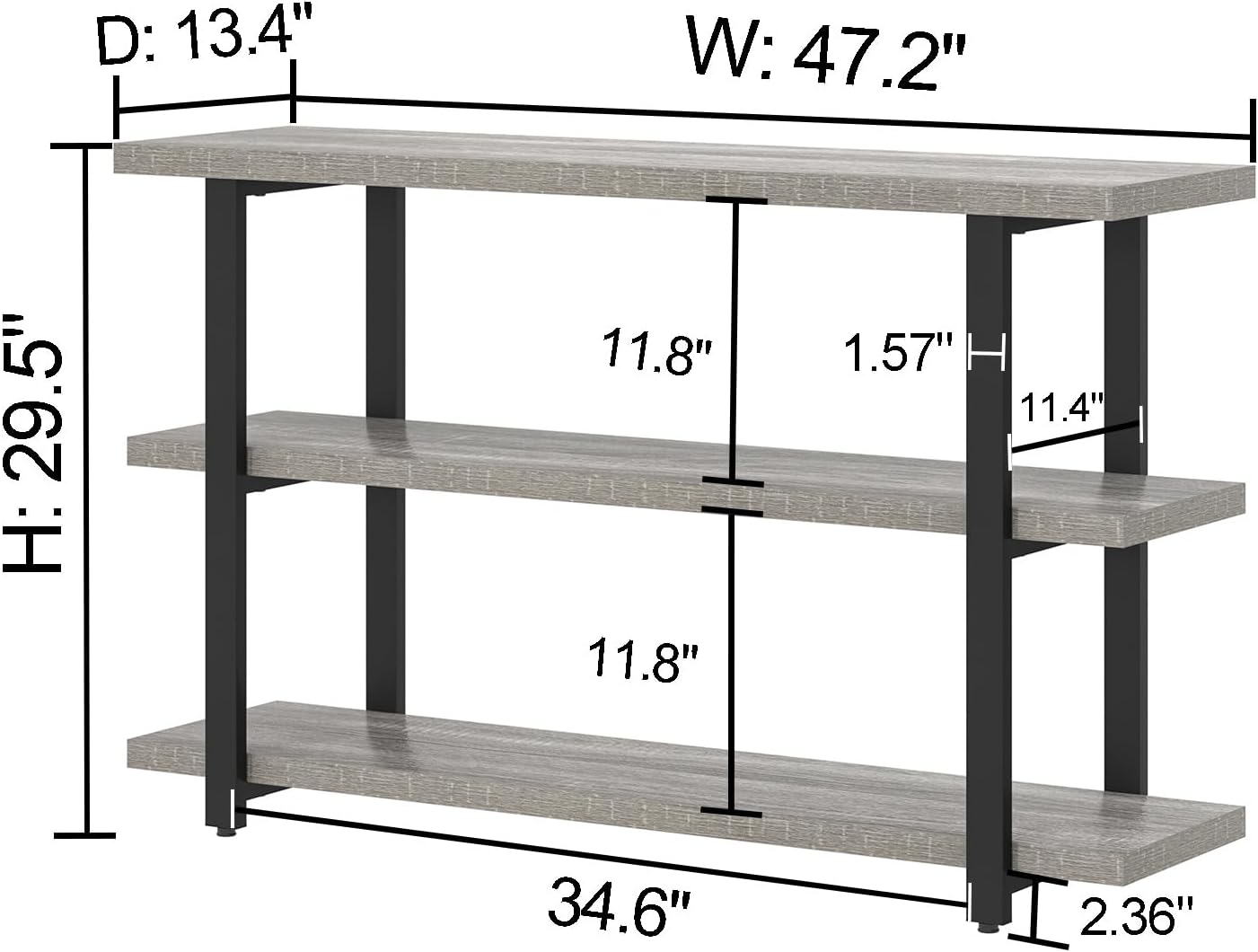 FOLUBAN Sofa Table, Wood Entryway Table with Storage Shelves for Living Room, Modern Console Tables for Hallway, Entrance, or Behind Couch, Light Grey, 47 Inch