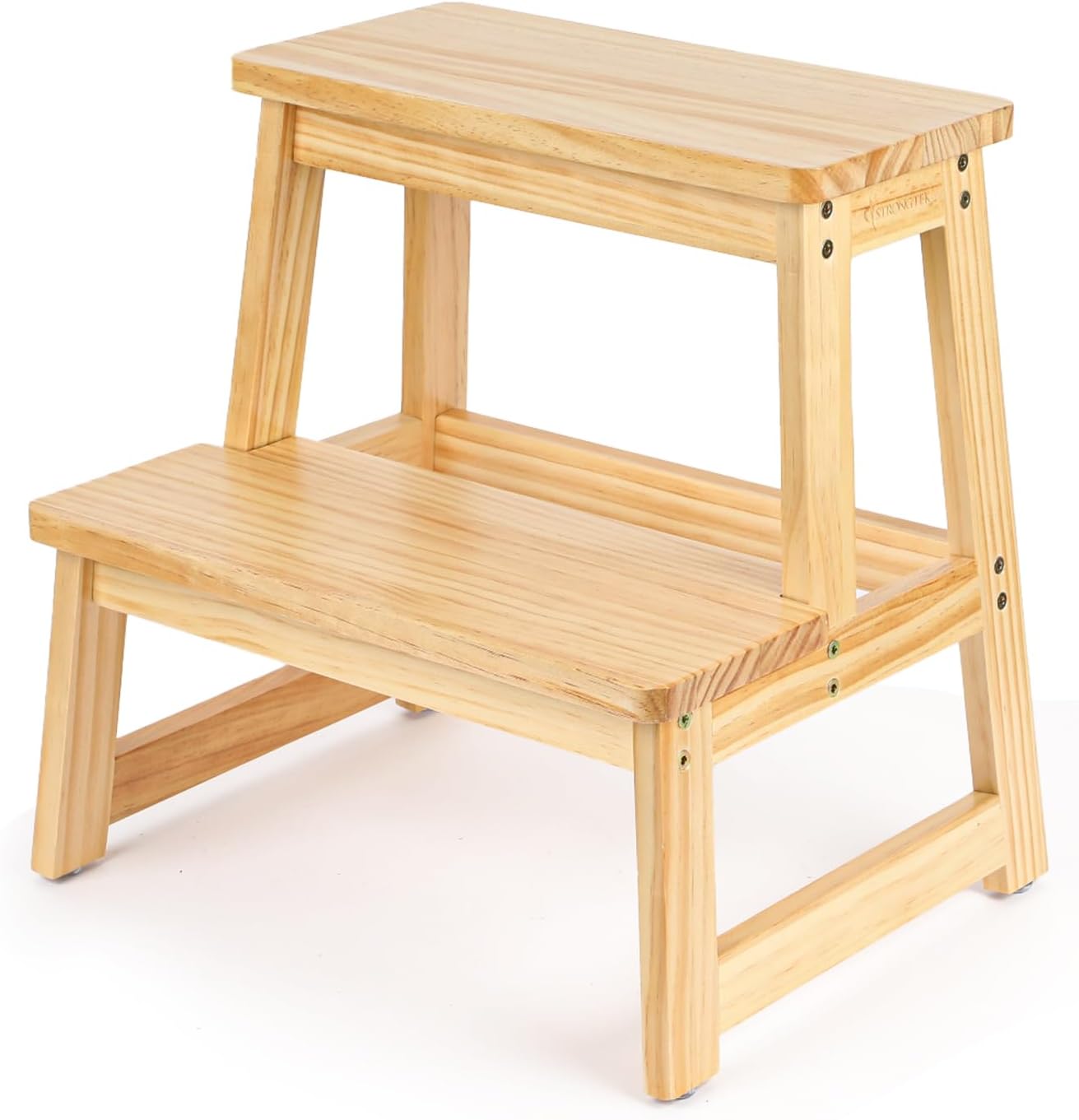 StrongTek Wooden Step Stool for Adults, 2-Tier, 300 lbs Capacity, Durable and Lightweight, Portable with Anti-Slip Feet, for Kitchen, Bathroom, Bedroom, or Closet, 17" Tall