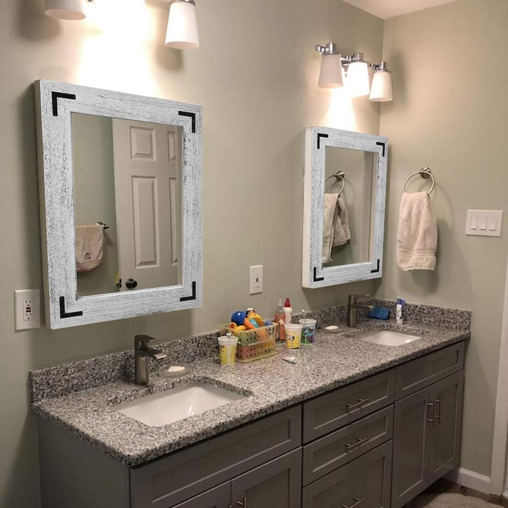 YOSHOOT Rustic Wooden Framed Wall Mirror, Natural Wood Bathroom Vanity Mirror for Farmhouse Decor, Vertical or Horizontal Hanging
