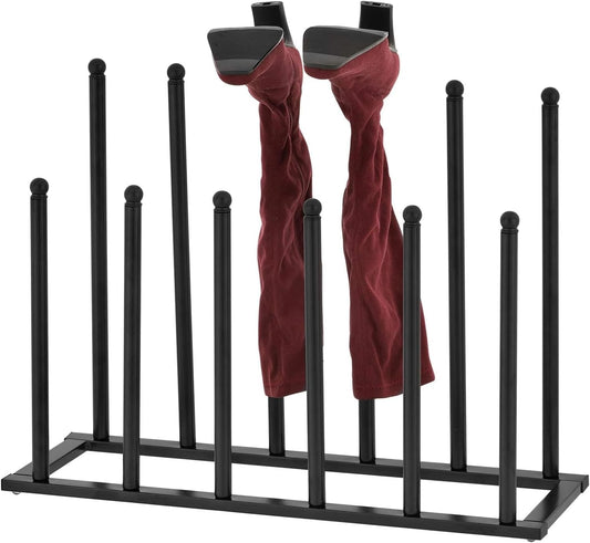 MyGift Modern Black Metal Boot Rack for Tall Boots Storage, Free Standing Entryway Shoe Rack Walk-In-Closet Boot Organizer with 12 Long Posts, Holds 6 Pair