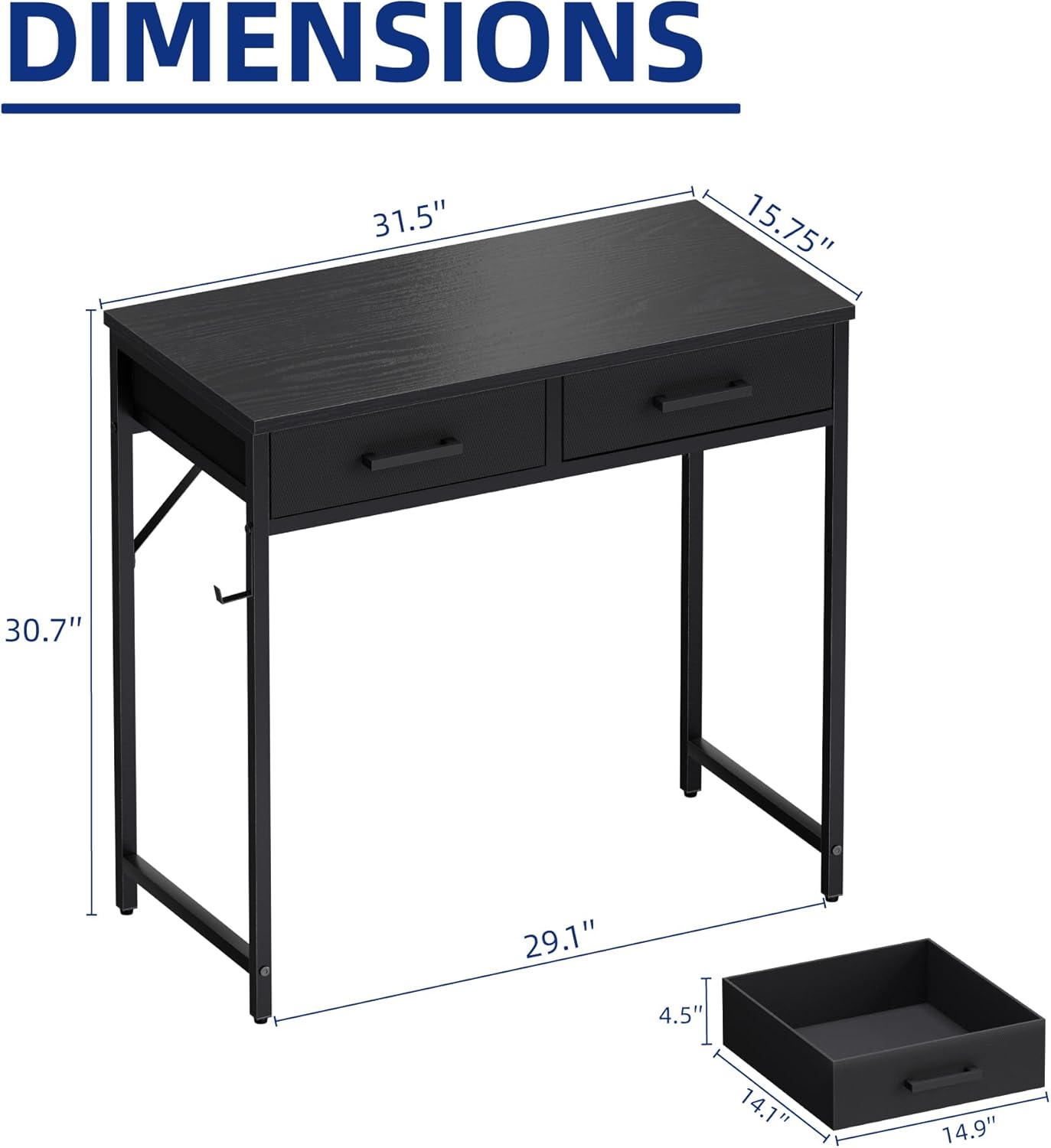 Pamray 32 Inch Small Computer Desk with 2 Drawers for Bedroom Study Writing Home Office Table for Small Spaces Brown