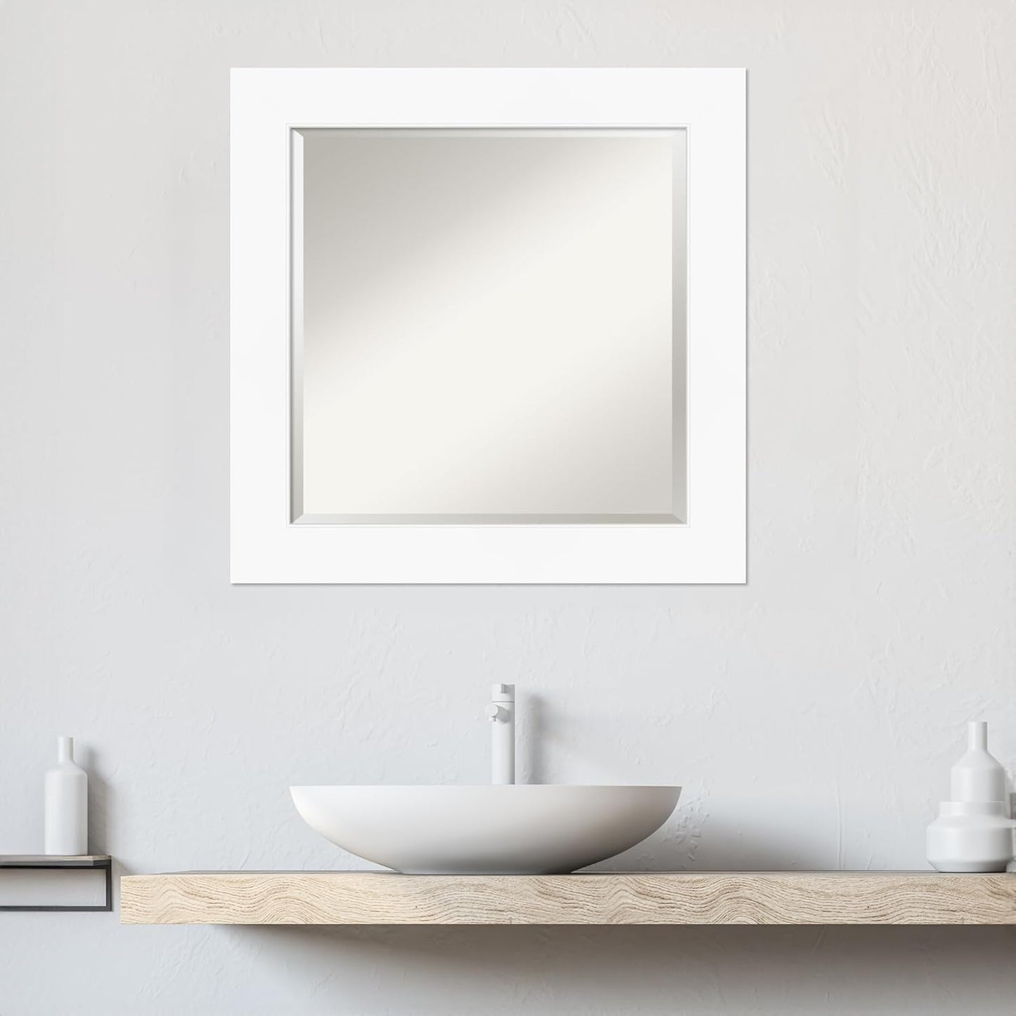 Amanti Art White Bathroom Mirror for Over Sink, 26x26 Cabinet White Square Vanity Mirror, Medium Modern Frame, Hangs Horizonally and Vertically, Bathroom Wall Decor, Beveled Edge from WI, USA