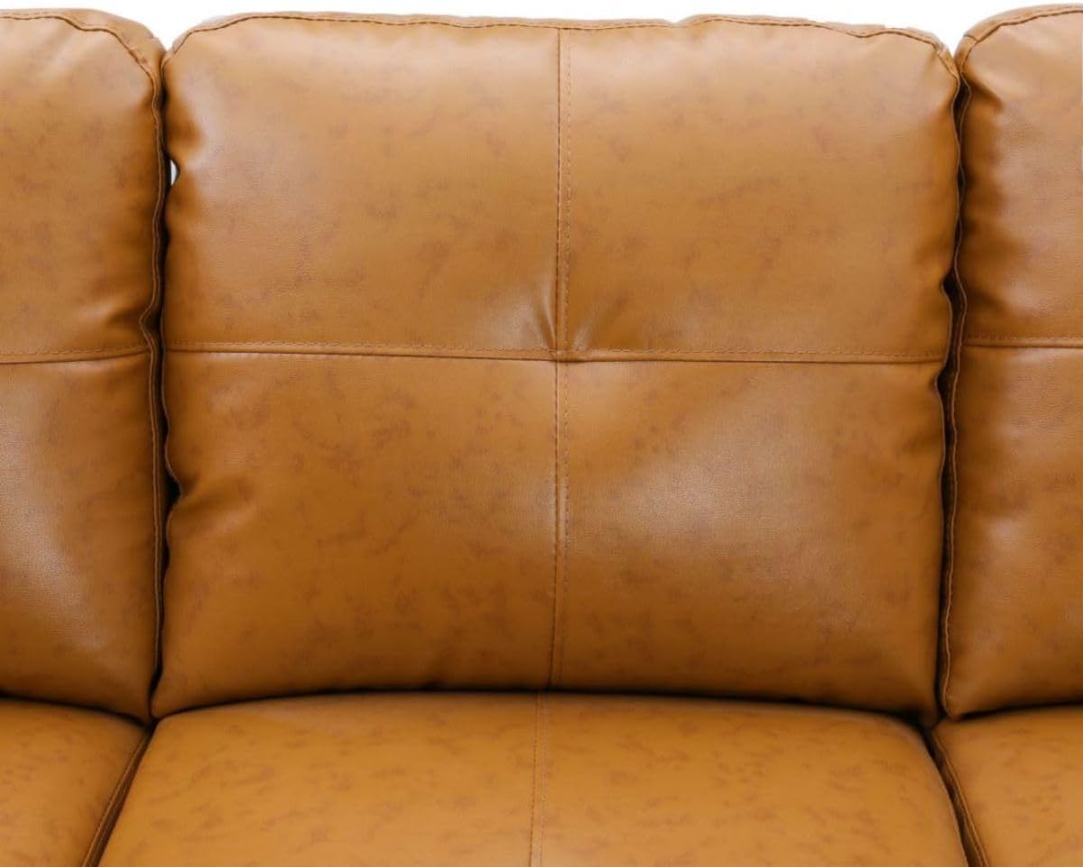 Ginger L-Shaped 3-Piece Faux Leather Sofa with Storage Ottoman Set, Sectional Couch Sofa Set for Living Room, Office, Small Space