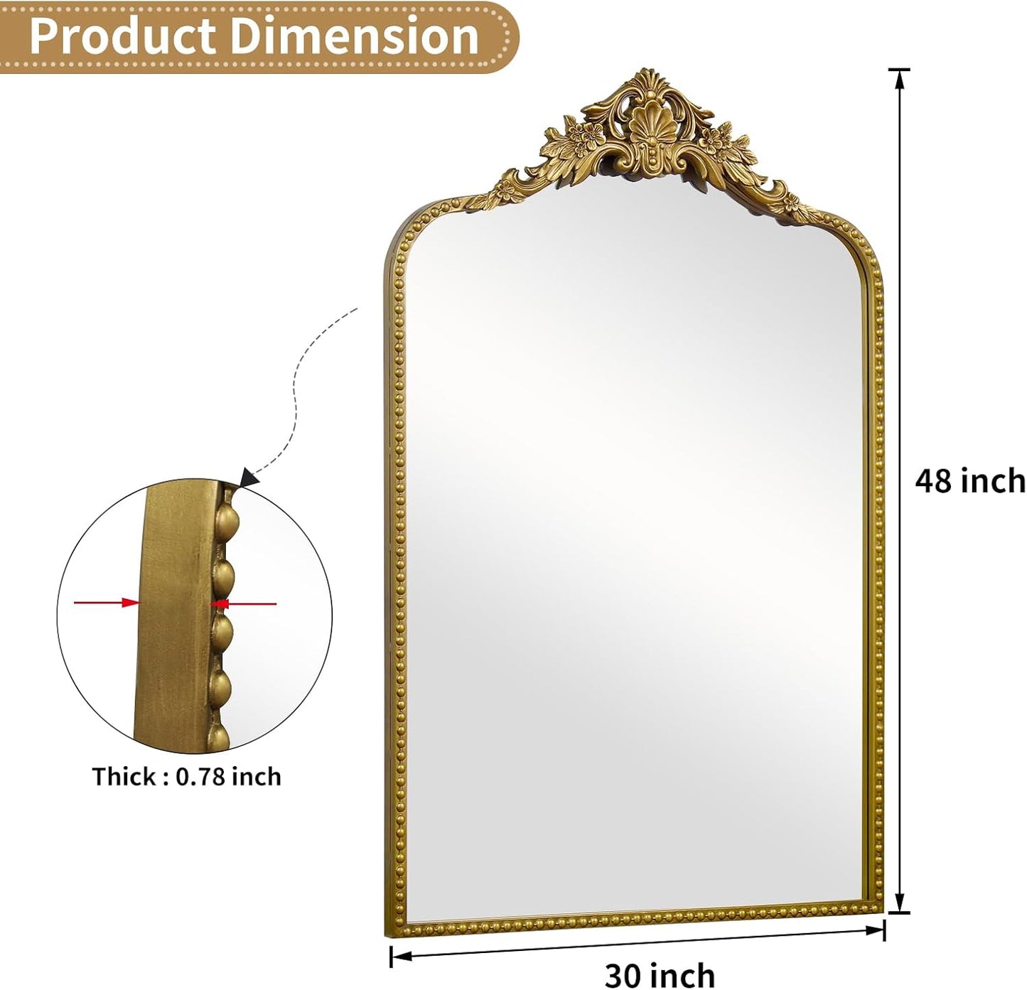 G-LEAF Vintage Baroque Full Length Floor Mirror 30"X48", Victorian Antique Mirror with Black Brush Gold Ornate Metal Frame for Fireplace Entryway Living Room Hallway Bathroom