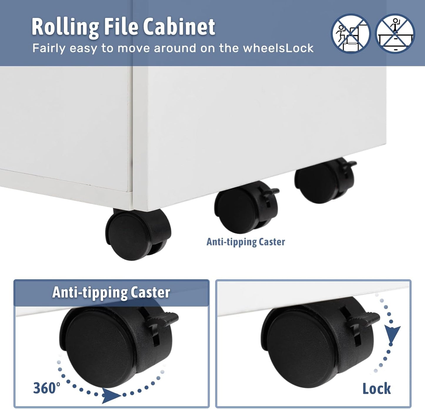 HollyHOME Under Desk Cabinet, Deep 2-Drawer Mobile Wood Cabinet, Storage Drawer for Home, Rolling Shelf for Office, Rolling Printer Stand, for A4, Modern, White