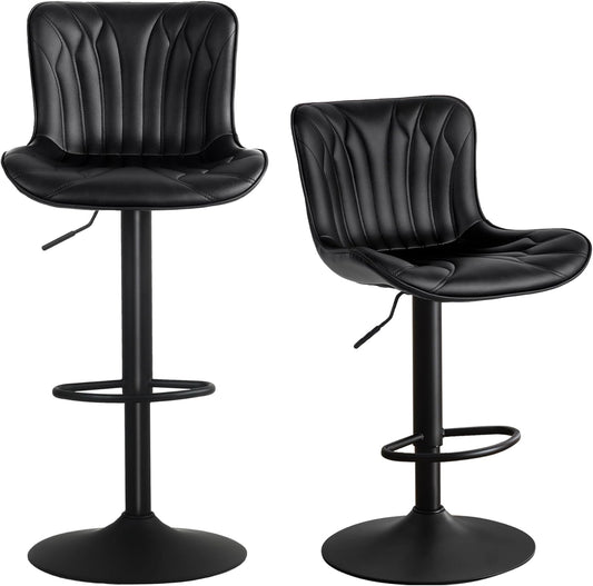YOUNUOKE Bar Stools Set of 2 Black Barstools Adjustable Counter Height Stools 24 inch Swivel Modern Bar Stool with Back for Kitchen Island