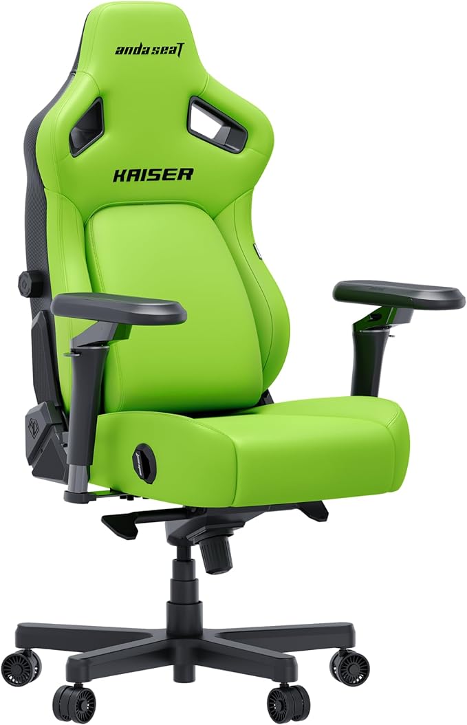 Anda Seat Kaiser 4 Large Gaming Chair for Adults - Ergonomic Green PVC Leather Gaming Seat with 6D Armrest, Comfortable Office Chair with Lumbar Support, Heavy Duty Wide Computer Seat