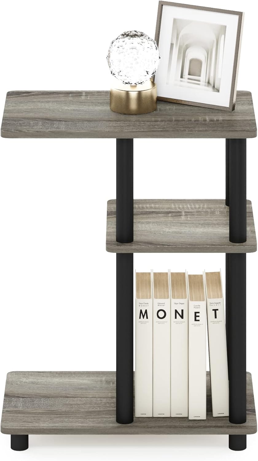 Furinno Turn-N-Tube C-Shape Sofa Side Table, French Oak/Black