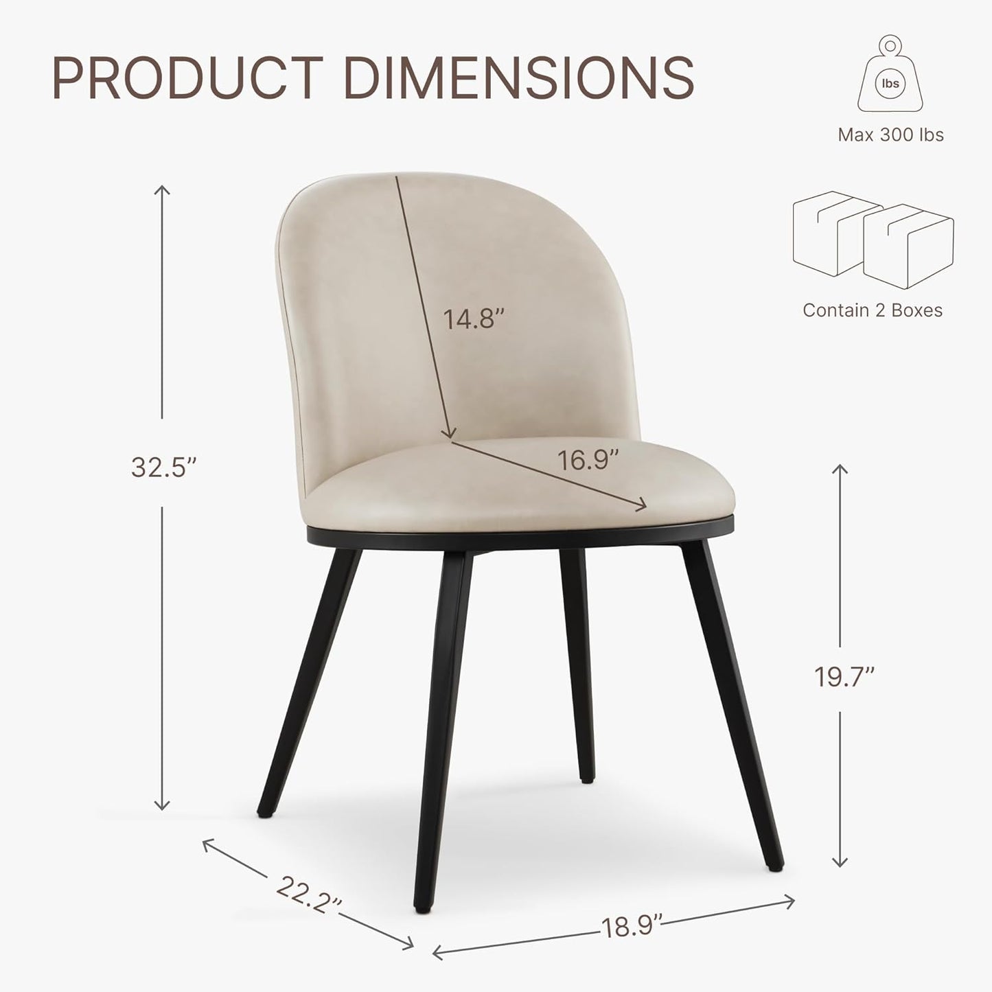 Dining Chairs Set of 6, Faux Leather Upholstered Dining Room Chairs with Ergonomic Backrest & Metal Legs, Modern Kitchen Side Chairs for Home, Restaurant, and Café, Beige, 2 Boxs