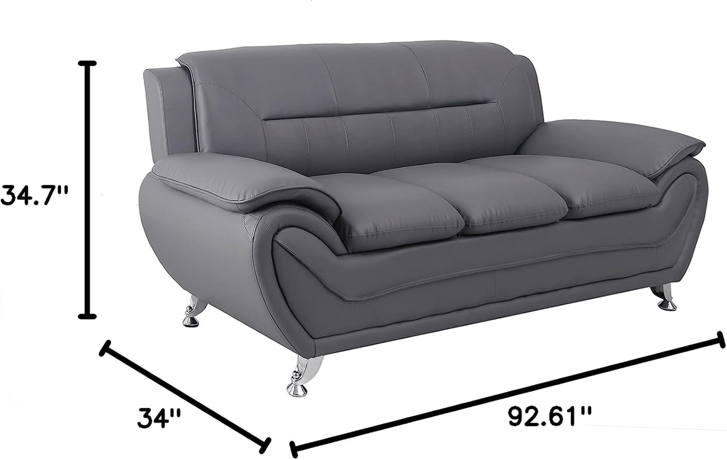 Container Furniture Direct Michael Modern Faux Leather Upholstered Stainless Steel Legs Living Room Sofa, Sleek Gray