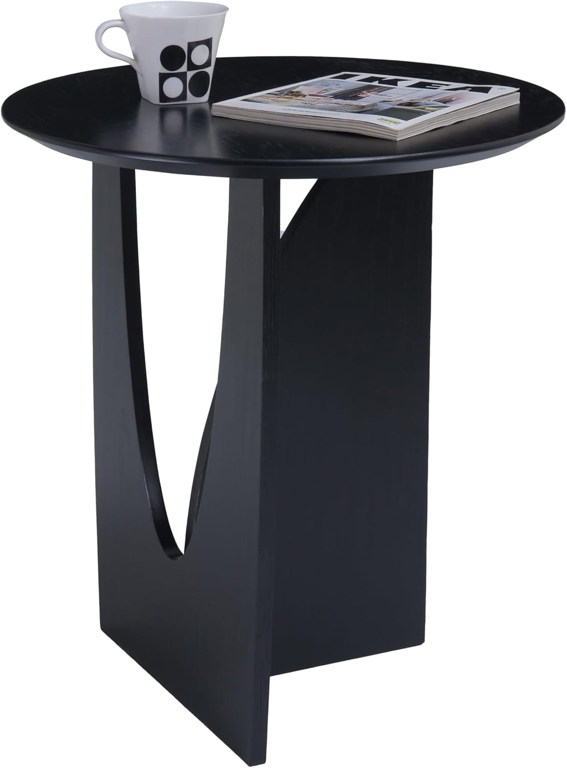 Get Set Style Round End Table Accent Side Table Circle Wood Corner Table Small Modern Coffee Table for Living Room or Bedroom Nightstand (Black Finish)