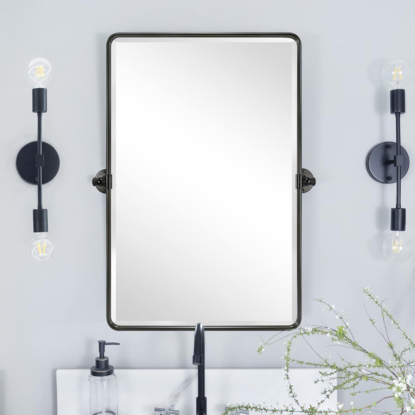 TEHOME Pivot Oil Rubbed Bronze Rectangle Bathroom Mirror Beveled Tilting Rectangular Bathroom Vanity Mirrors for Wall Vertical Wall Mounted Pivoting Mirrors, 25x35''