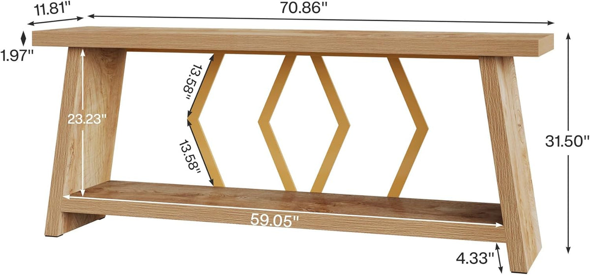 Tribesigns 70.86-Inch Long Sofa Table for Living Room, 2-Tier Narrow Console Table with Storage, Wood Foyer Entryway Couch Table for Hallway, Entrance (Light Oak Brown)