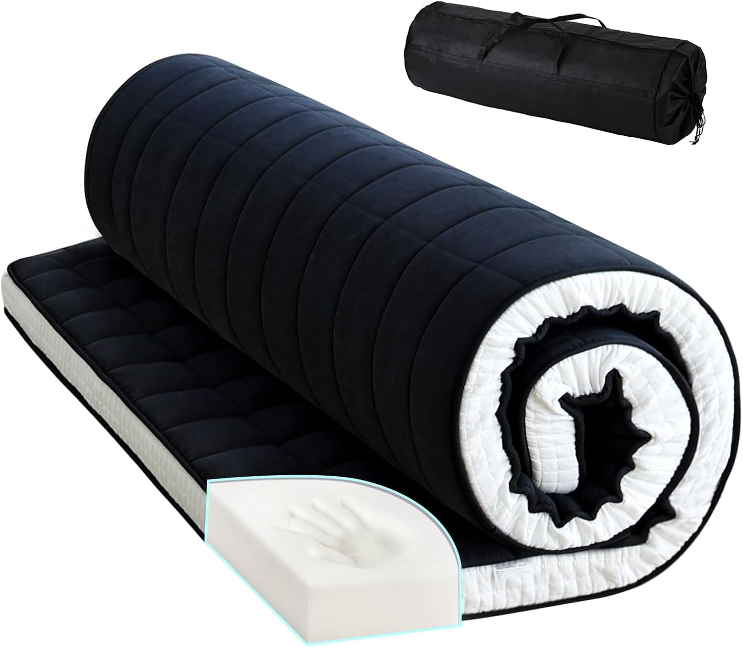 Tiita Japanese Floor Mattress, 4” Thicken Futon Mattress with Storage Bag and 2 Straps， Twin Size Sleeping Tatami Mat for Adults，Black