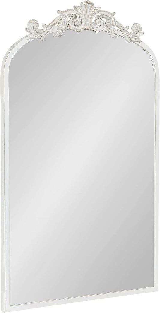 Kate and Laurel Arendahl Traditional Arch Wall Mirror; 19 x 31; Antique White; Vintage Glam Baroque-Inspired Arched Bathroom Vanity Mirror with Ornate Crown