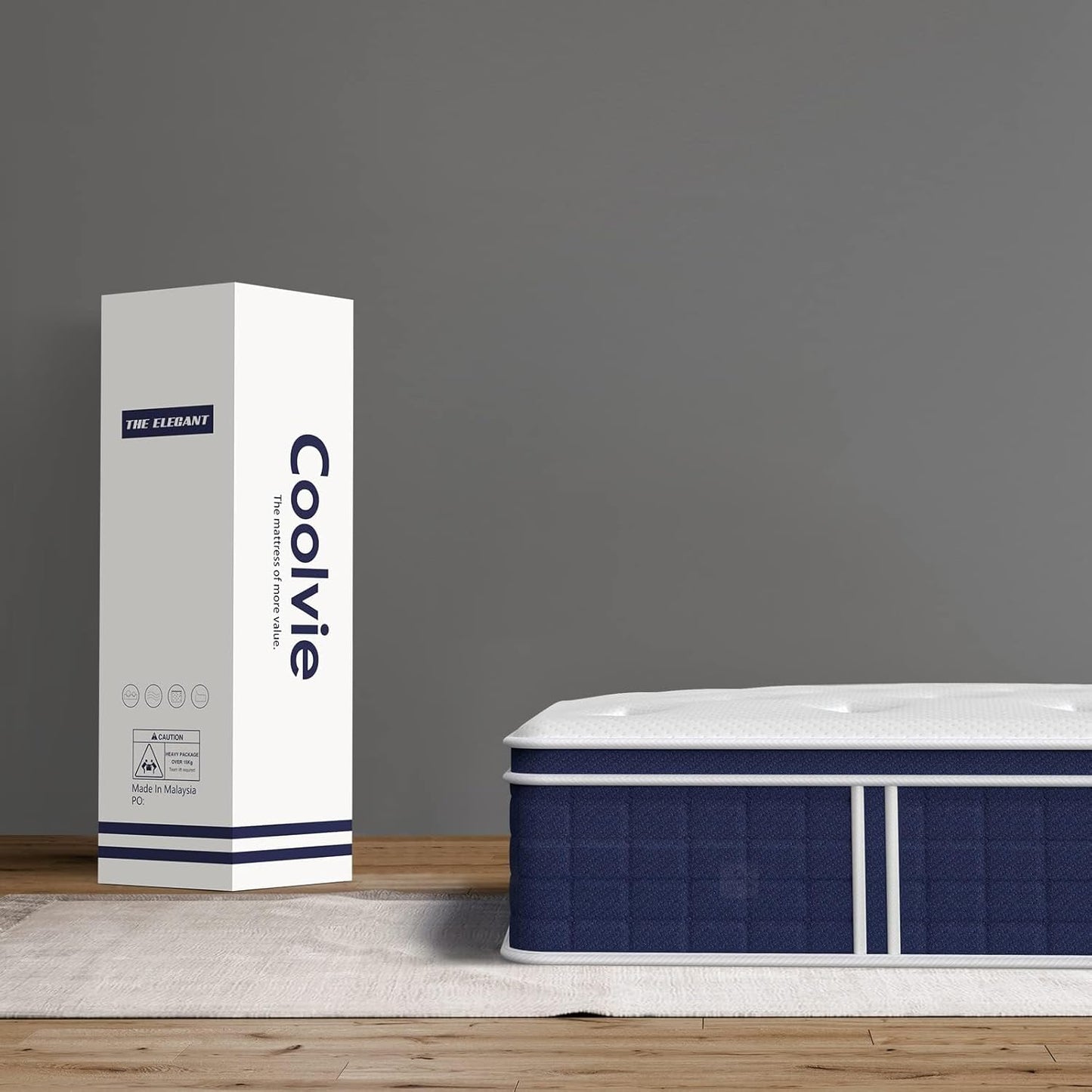 Coolvie 12 Inch King Size Mattress, Firm Feel Fiberglass Free Hybrid Mattress for Extra Lumbar & Hip Support, Cooling Knit Fabric Cover- King Mattress in a Box, CertiPUR-US® Certified foam-80x76x12