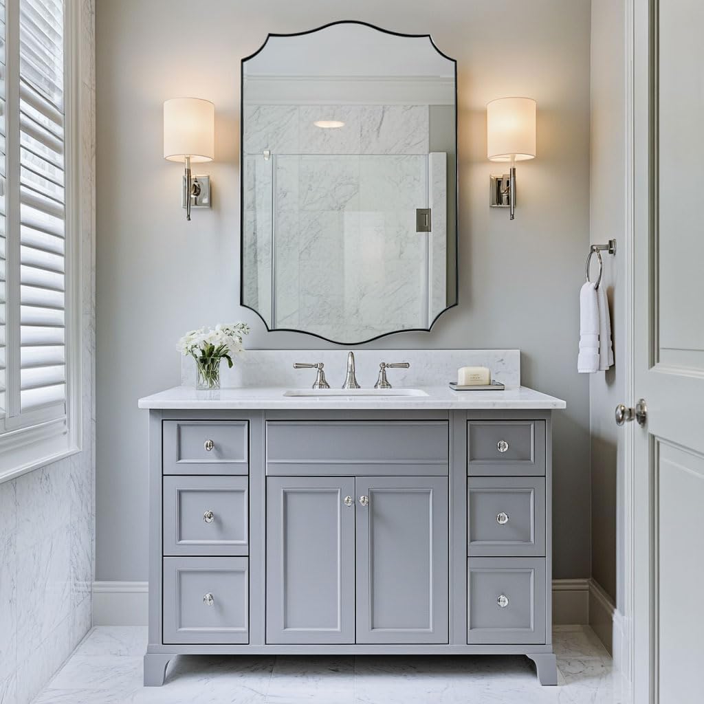 ANDY STAR Chrome Mirror 24x36, Polished Silver Bathroom Mirror, Modern Wavy Mirror with Sophisticated Curved Design, SUS304 Anti-Rust, 1’’ Deep Wall-Mounted Vertically/Horizontally